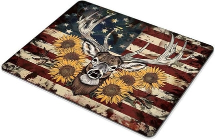 Square Mouse Pad Deer with Sunflowers and National Flag-3,Gaming Mouse Pads for Desk,Soft Computer Waterproof Non-Slip Mouse Mat
