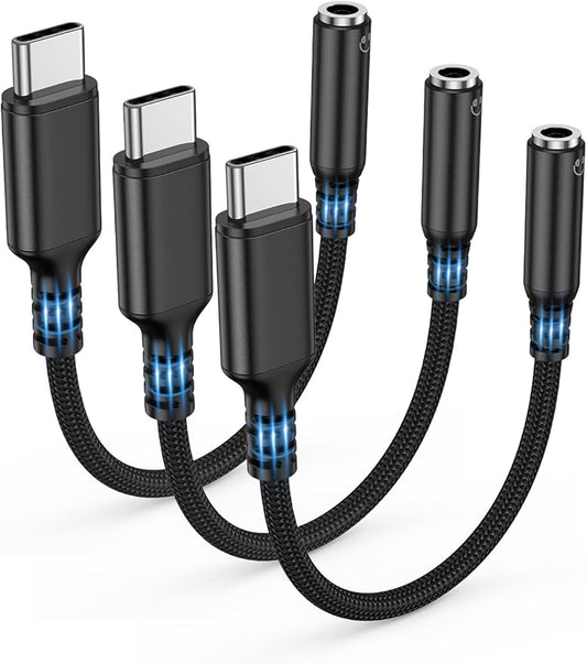 Highwings USB Type C to 3.5mm Female Headphone Jack Adapter, (3-Pack) USB C to Aux Audio Dongle Adapter Compatible with iPhone 17 Pro Max/16 Pro/16, Samsung Galaxy S25/S24/S23 Ultra, iPad Pro-Black
