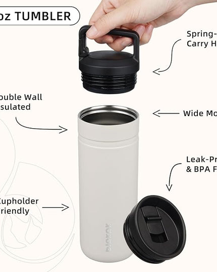 BJPKPK Insulated Water Bottle with 2 Lids,20 oz Double Wall Stainless Steel Vacuum Tumbler Travel Coffee Mug,Wide Mouth Thermal Cup,Milky