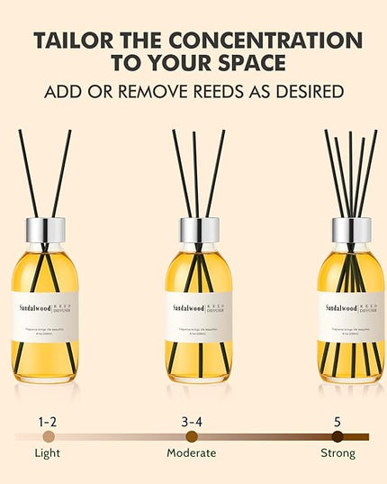 Clesh Reed Diffuser Set, 6.7 oz Sandalwood Scented Diffuser with Sticks, Home Fragrance Reed Diffuser for Bathroom Shelf Decor