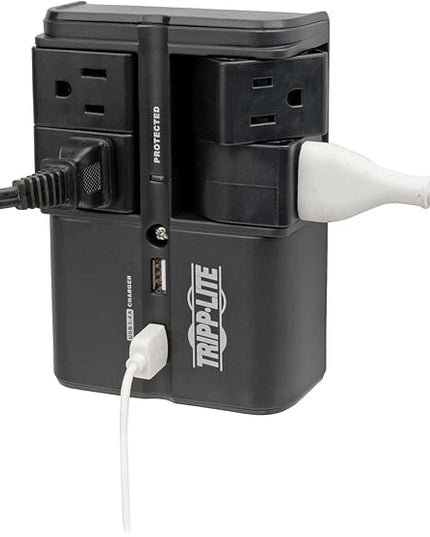Tripp Lite 4 Rotatable Outlet Surge Protector Power Strip, Wall Tap, 2 USB Charging Ports, Black, $25,000 Insurance (SK40RUSBB)