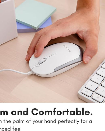 Macally Silent Wired Mouse - Slim & Compact USB Mouse for Apple Mac or Windows PC Laptop/Desktop - Designed with Optical Sensor & DPI Switch - Simple & Comfortable Wired Computer Mouse (White)