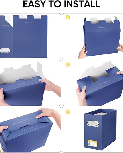 BALEINE File Organizer Box, Cardboard File Folder Organizer with Handle for Letter Size, Portable Collapsible Hanging Filing Box for Home Office Document Storage (4 Pack, Navy)