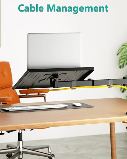 WALI Laptop Tray Desk Mount for 17inch Notebook, Fully Adjustable Laptop Arm up to 22lbs, Monitor Mount with Vented Cooling Platform Stand (M00LP), Black
