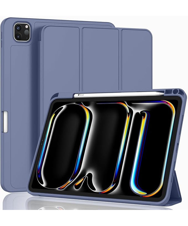 ZryXal iPad Pro 11 Inch Case (M5) 2025/ (M4) 2024 (Model: A2836/A2837/A3006), Trifold Stand Smart Cover with Pencil Holder and Soft TPU Back, Auto Wake/Sleep (Lavender)