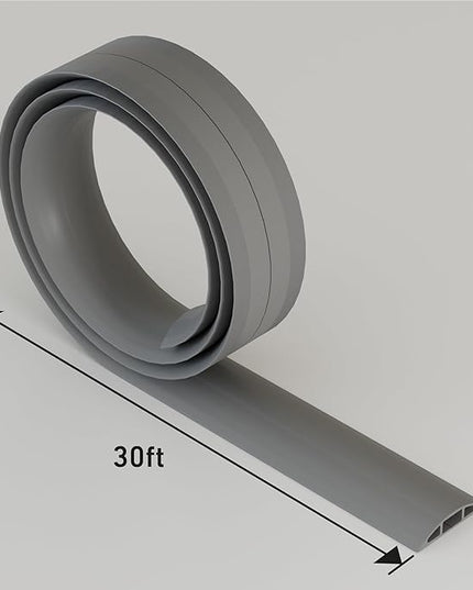D-Line 30ft Floor Cord Cover, Floor Cable Protector, Extension Cord Cover, Protect Wires & Prevent Cable Trips, Cable Management Solution - Cord Cavity = 0.63" (W) x 0.31" (H) - Gray