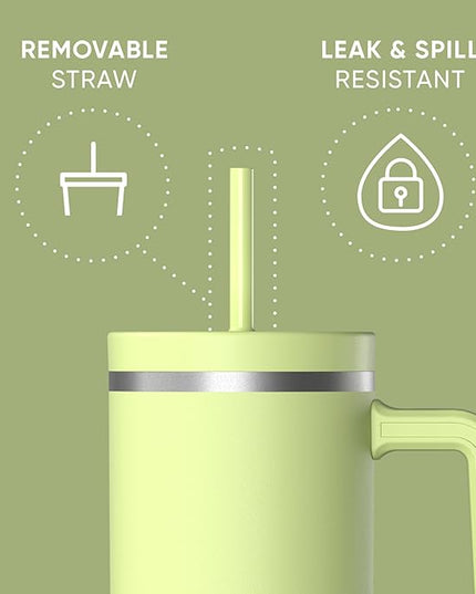 Hydrapeak Voyager 40 Oz Stainless Steel Tumbler with Handle, Insulated Water Bottle With Straw & Lid, Cupholder Friendly Reusable Travel Mug (Citrus)