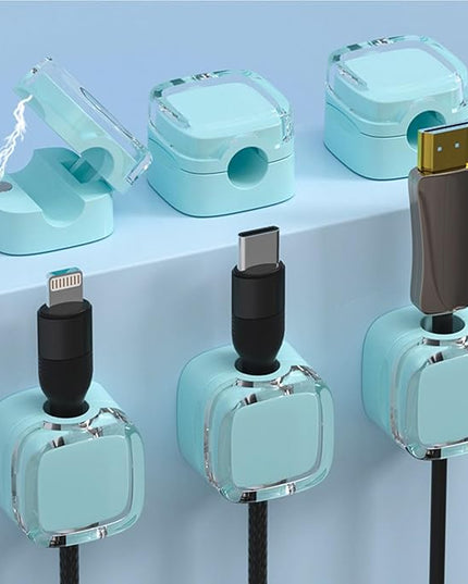IFNOW 6 Pack Magnetic Cable Clips Cord Organizer Blue Self Adhesive Cord Holder Under Desk Cable Management for Home,Office,Car,Desk,Nightstand