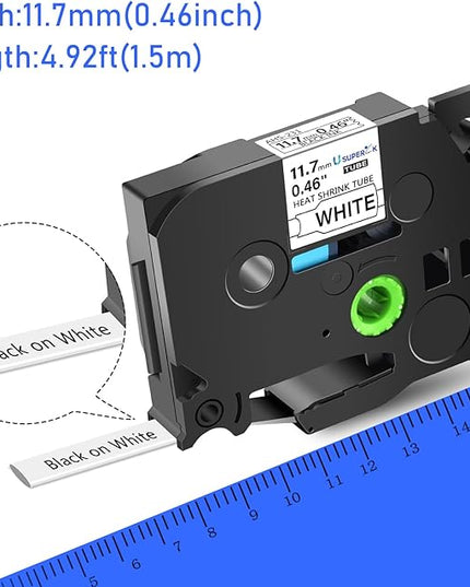 3 Pack HSe-231 Heat Shrink Tube Label Compatible for Brother Ptouch HSe231 HS-231 0.46'' 11.7mm Black on White Heat Shrink Tube Label Tape for PT-D210 PT-D400 PT-E300 PT-E500