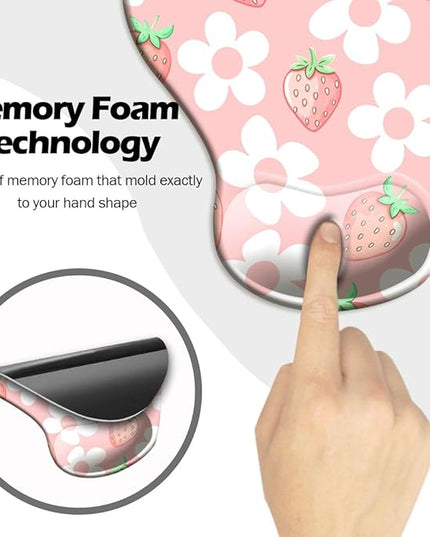 Ergonomic Mouse Pad with Wrist Support,Mouse Pad with Wrist Rest and Coaster Set,Office Supplies Non-Slip Mouse Pads for Desk, Non-Slip Comfortable,Pink Floral Kawaii
