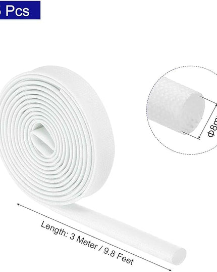MECCANIXITY 5Pcs Wire Insulation Braid Fire Sleeve,9.8Ft-8mm ID White, High Temp Silicone Coated Fiberglass Sleeving for Automotive Hose Lines Electrical Wiring