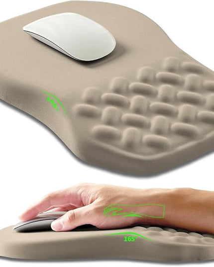 Ergonomic Slope Mouse Pad Wrist Support, Wrist Rest Mousepad for Carpal Tunnel Pain Relief with Massage Bulge and Slow Rebound Memory Foam (12x8 inch, Apricot)