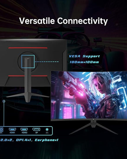 KTC 32 Inch Curved Gaming Monitor, FHD 1080P 165Hz PC Monitor, 1500R, 122% sRGB with HDR, FreeSync Premium, HDMI 2.0x2, DisplayPort 1.4, VESA Compatible, Tilt Adjustable, Eye Care, H32S17C