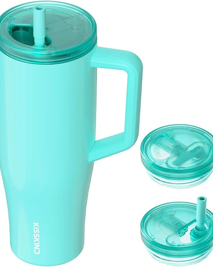 KISSKIND 40 oz Lumispin Tumbler with Handle and Hidden Straw, 100% Leak Proof Water Cup with Handle, Insulated Water Bottle for Travel, Mom, Nurse, Teacher, Student, Frosted Mint