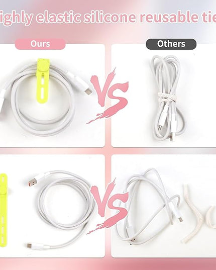 Oligei 100 Pcs Silicone Cable Ties, Cable Ties Reusable, High Elasticity Cord Wraps for Electrical Cords, Cord Organizer for Earphone, Phone Charger(Colorful)
