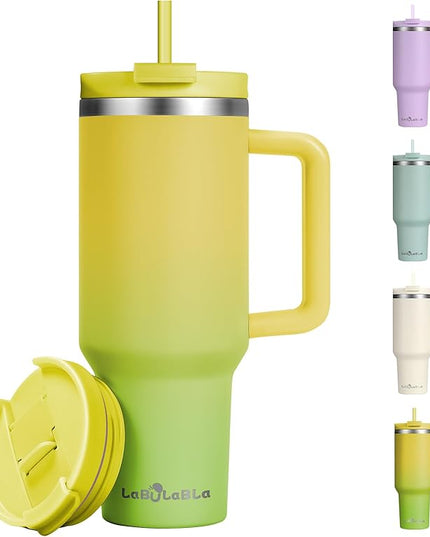 40oz Tumbler with Handle,Double Wall Vacuum Reusable Stainless Steel Insulated Water Bottle,With Leak Proof lid and Straw for Iced or Cold Beverages (Citrine)