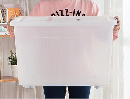4-Pack 70 L Large Clear Storage Boxes, Plastic Latching Boxes with Wheeles