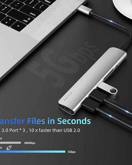 WALNEW 7-in-1 USB C Hub with 100W PD,4K HDMI,SD/TF Reader,USB 3.0, Thunderbolt 3 Dongle Multiport Adapter Type C Dock for Mac/iMac/MacBook M1 M2,iPad Pro/Air/Mini 6,Dell XPS 15 13,Chromebook Laptop