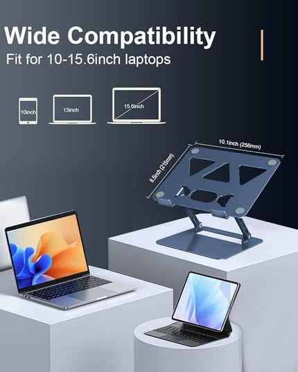 Adjustable Laptop Stand for Desk,Portable Laptop Stand Holder and Riser,Foldable Aluminum Notebook Computer Stands for MacBook Air Pro HP Lenovo Dell Samsung Chromebook, 10-15.6 inch,Navy Blue