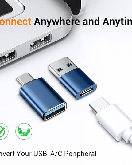 Temdan USB to USB C Adapter,Car Charger OTG Converter Compatible with MacBook Pro Air 2024,Samsung Notebook and More Type C,for iPhone 17 16 15 Air Plus Pro Max,OTG Adapters - Blue/Black