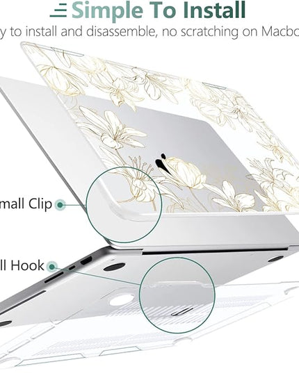 DONGKE Case for M5 MacBook Pro 14 inch 2025 2024-2021 M4 M3 M2 M1, Plastic Hard Shell Cover Compatible with A3434 A3112 A3401 A3185 A2992 A2779 A2442, Retina XDR Display & Touch ID, Golden Floral