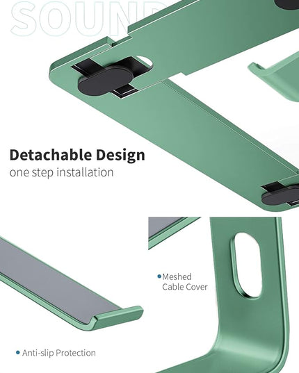 SOUNDANCE Laptop Stand, Aluminum Computer Riser, Ergonomic Laptops Elevator for Desk, Metal Holder Compatible with 10 to 15.6 Inches Notebook Computer, Green