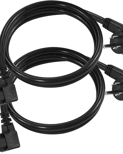 [2PACK] 3FT Replacement Computer Monitor Power Cord - Low Profile Flat Plug NEMA 5-15P to Right Angle C13 Power Cord, 13A 125V, 16AWG, Black Replacement Printer/TV/PC 3 Prong AC Cord