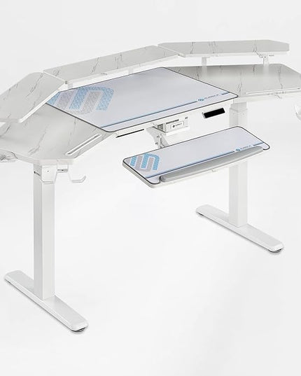 EUREKA ERGONOMIC Gaming Desk, w Keyboard Tray, 73" Wing Shaped Music Studio Table with LED Shelves, Gaming Recording Live Stream, Slot Design