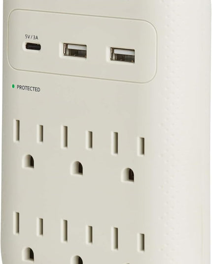 Eaton Tripp Lite SK60C Wall Surge Protector Power Strip & USB Wall Charger, 6-Outlet Extender, 1 USB-C + 2 USB Ports, 1080 Joules, Multi-Plug Outlet Splitter, Gray, Lifetime Manufacturer's Warranty