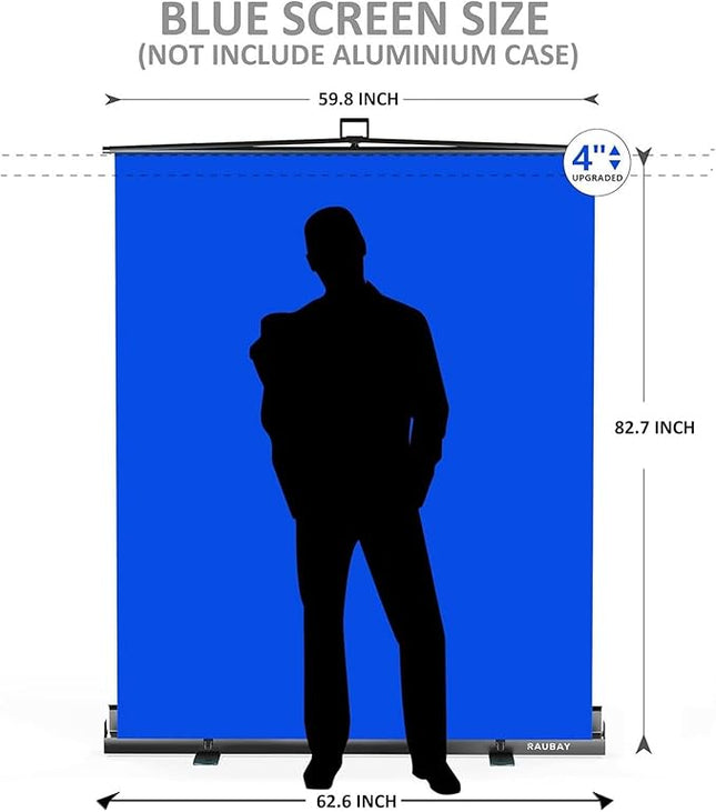 【Easy Set Up】 RAUBAY 59.8 x 82.7in Collapsible Blue Screen Backdrop Portable Retractable Chroma Key Panel Photo Background with Stand for Video Conference, Photographic Studio, Streaming