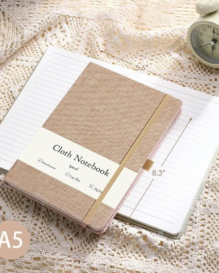 ipoul Linen Journal, A5, 8x6, Ruled Notebook, Journal for Writing, Hardcover, Lay Flat, with Band Closure & Pen Holder, Pink