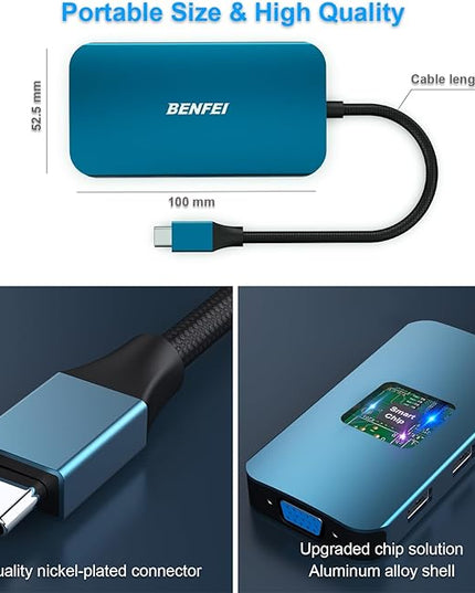 BENFEI USB C Docking Station, 8-in-1 USB C Hub with Triple Display Dual HDMI, VGA, 3*USB 3.0, 100W Power Delivery, 3.5mm AUX Audio Compatible with MacBook Pro, XPS and More