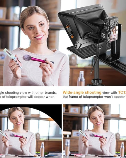LENSGO 12.9'' Aluminum Teleprompter for iPad Tablet DSLR Cameras with Remote Control, App Compatible with iOS/Android,Professional Prompter for News/Broadcasting,Online Teaching,Live Streaming(TC12)