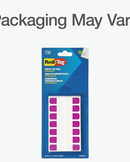 Redi-Tag Write-On Tabs, Permanent Adhesive Index Tabs, Tropical Colors: Purple, Green, Blue, Dark Blue, Orange, 1" x 7/16", 130 Pack (1009304)