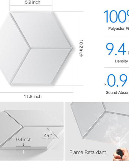 16 Pack Self-Adhesive Acoustic Panels 12" X 10" X 0.4" - Sound Proof Foam Panels for Walls with High Density, Y-Lined Design, Flame Resistant, Absorb Noise and Eliminate Echoes(White)