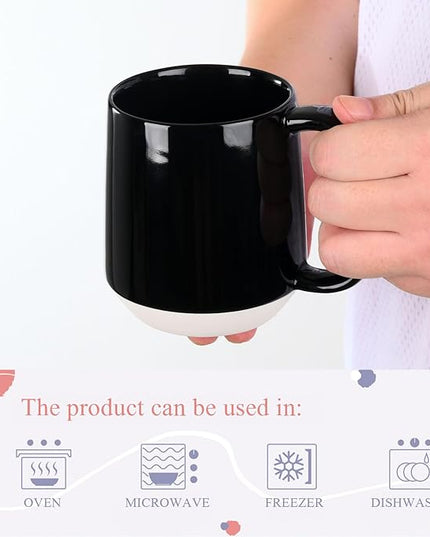 Miicol Ceramic Coffee Mug, 16 oz Large Coffee Cup, Tea Mug with Handle, Flat Bottom Mug for Men, Women, Office, Microwave and Dishwasher Safe, Multi-Color, Panda Black