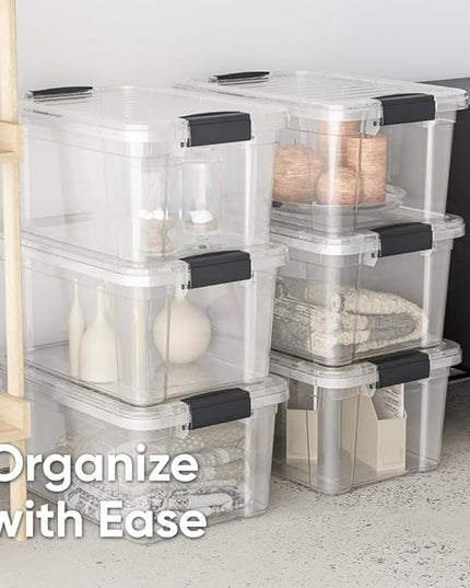 Superio Storage Bins with Lids- Clear Boxes for Organizing, Stackable Plastic Containers- BPA Free, Non-Toxic, Odor Free, Organizer for Home, Office, Dorm (6 Pack, 14.25 Qt)