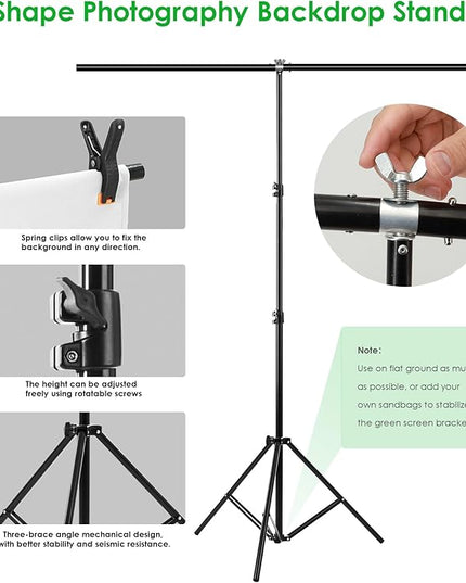 Green Screen Backdrop Kit, Portable Greenscreen Background with T-Shaped Stand, 5 Clamps & Carrying Bag for Photography, Streaming, Zoom, Gaming, (White, 6.5 Feet X 5.0 Feet)