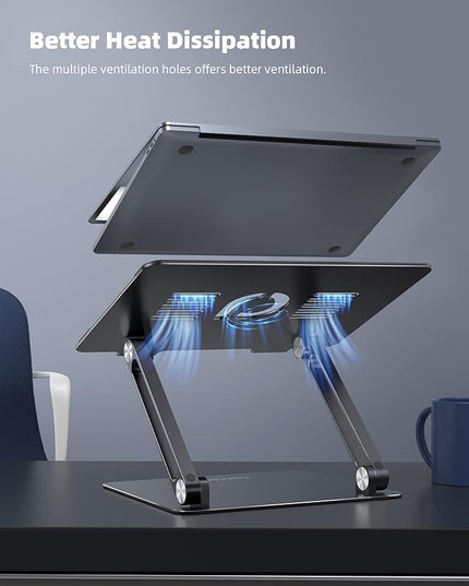 Lamicall Adjustable Laptop Stand, Portable Laptop Riser, Aluminum Laptop Stand for Desk Foldable, Ergonomic Computer Notebook Stand Holder for MacBook Air Pro, Dell XPS, HP (10-17.3'') - Black