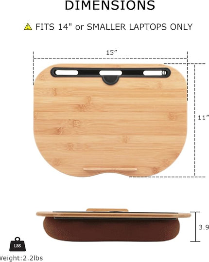 SUMISKY Lap Desk for 14" Laptops-Bamboo Laptop Desk with Cushion & Phone Holder, Portable Laptop Stand with Tray, 15x11 Inches