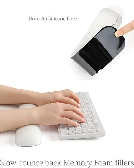 UnivoColors Design-Wave Keyboard Wrist Rest, Artificial Sheepskin+Memory Foam+Ergonomic+Anti-Slip Gel, Resilience Support During Work and Gaming,Keyboard Accessory,White