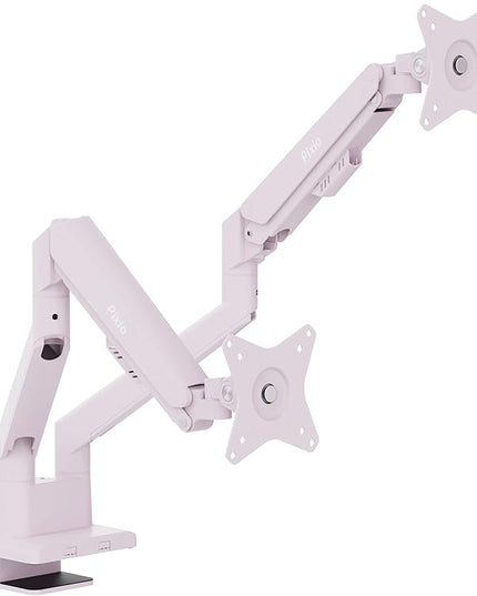 Pixio PS1D Wave Pink Dual Monitor Arm Stand Desk Mount - Fits up to 32 inches Monitors and up to 19.8lbs. VESA Compatibility and Integrated Cable Management