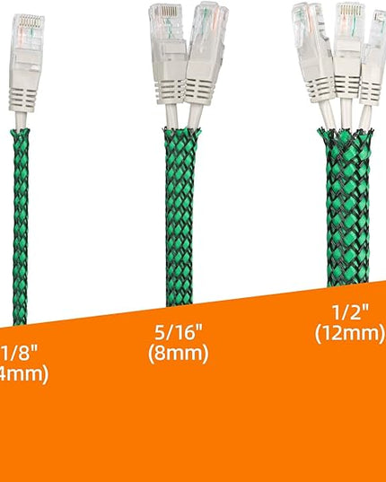Braided Expandable Cable Sleeve, 25ft PP Cotton and PET Braided Cable Management, Flexible Mesh Wire Loom and Cable Protector for TV, Computer, Home Theater, Automotive (Green, 1/2")
