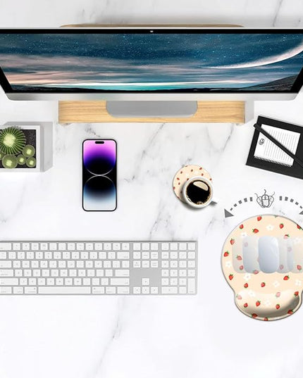 Ergo Comfort Gel Wrist Rest Mouse Pad-Ergonomic Office Mousepad with Wrist Support-Non-Slip, Design Desk Accessories Mat for Home&Game Decor Girly Strawberry
