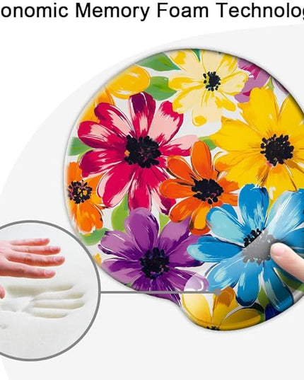 Ergonomic Mouse Pad with Wrist Support,Mouse Pad with Wrist Rest and Coaster Set,Office Supplies Non-Slip Mouse Pads for Desk, Non-Slip Comfortable,Colorful Floral