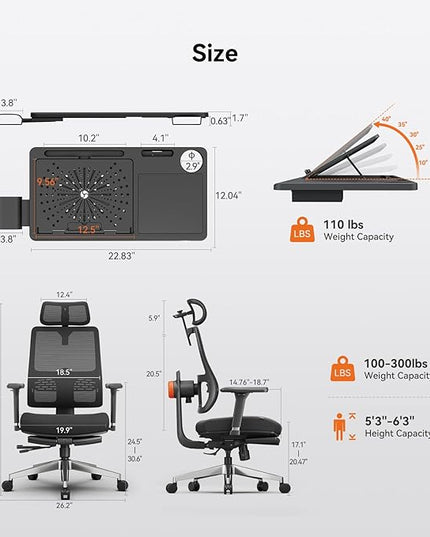 Newtral Ergonomic Office Chair, High Back Desk Chair with Footrest, Auto-Following Lumbar Support & Headrest, 4D Armrest, Adjustable Seat Depth and Height