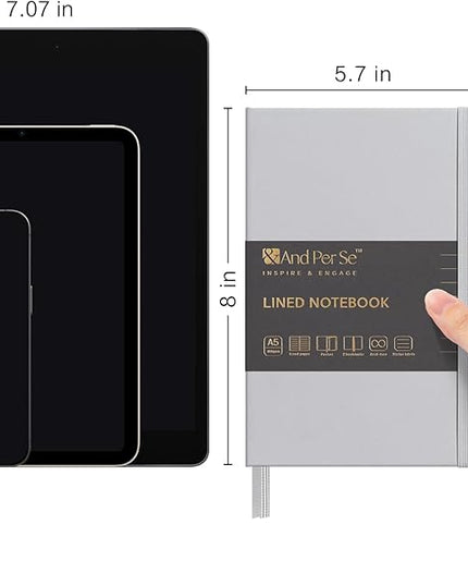 &And Per Se Lined Journal Notebook, 160 Pages, A5 5.7 x 8 inches College Ruled Thick Paper Notebook Journals for Writing, Hardcover Notebooks for Women Men Office School (1 Pack, Grey)