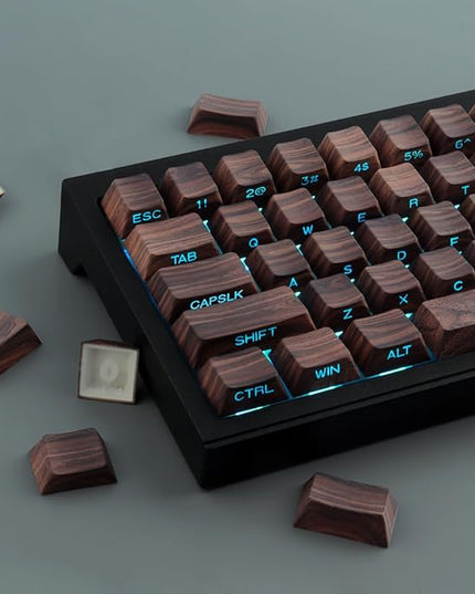 Tsungup Custom Keycaps 75 Percent,PBT Side Print 136 Keys Retro Brown Key caps Wooden Walnut Textures Keycap Set,Shine Through Duy Sub Cherry Profile Keyboard Keycaps
