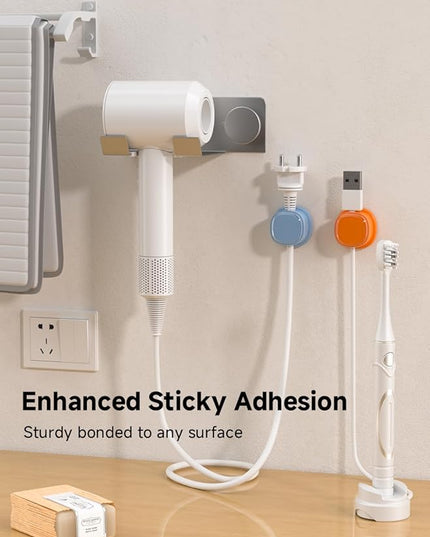 9 Pack Cord Organizer, Spring Cable Management, Adhesive Cute Cable Holder Clips, Phone Charger Wire Keeper for Desk Nightstand Car Office (9-Pack White_Orange_Blue)