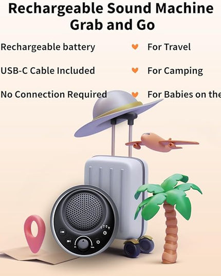 Rechargeable Portable Brown Noise Machine 2000mAH Large Battery Sound White Noise Machine 30 Soothing Sounds for Baby Kids Adults Sleep Machine Auto-Off Timer for Travel Camping and Home